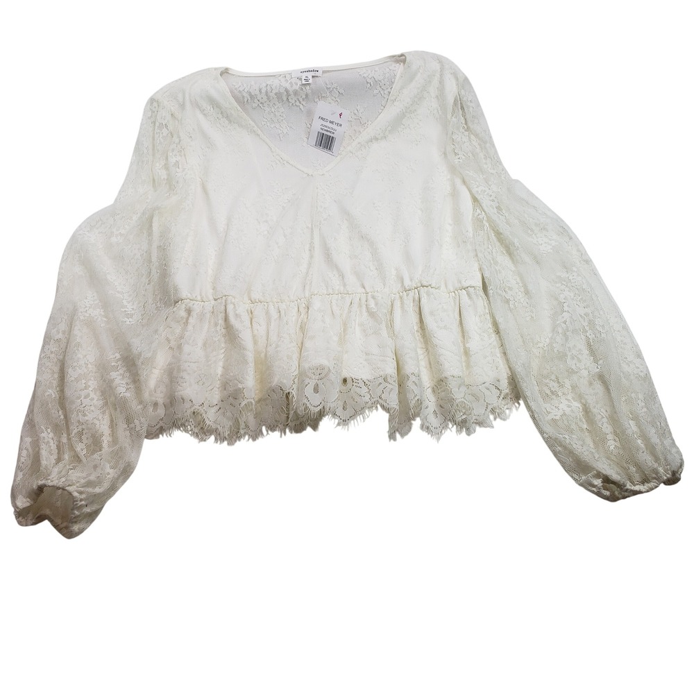 Eyeshadow Women‎ Lace Peplum Top XL White J52003CDUU